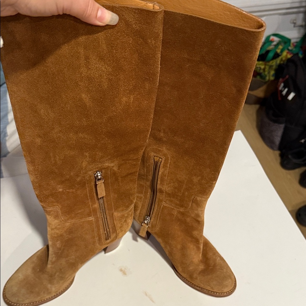 Ralph Lauren Tan Suede Heeled Boots